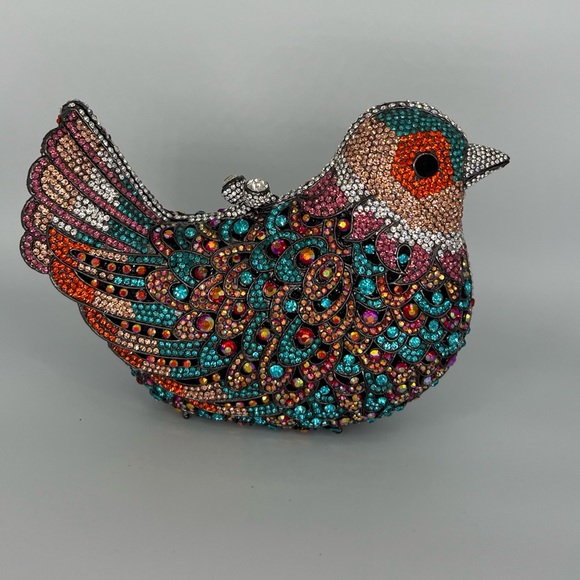 Natasha Couture Women's Blue Embellished Crystal Bird Handbag Clutch Bag - Picture 3 of 10